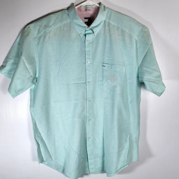 Tommy Hilfiger Men's Green Short Sleeve Button Down.‎ Big Crest. Size XL. - Picture 1 of 7